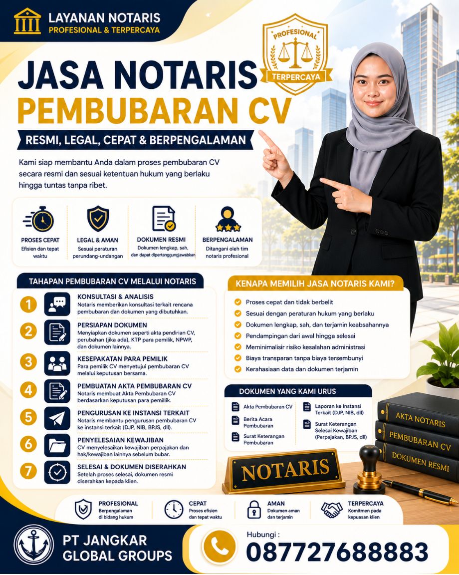 Jasa Notaris Pembubaran CV Resmi, Legal, Cepat & Berpengalaman