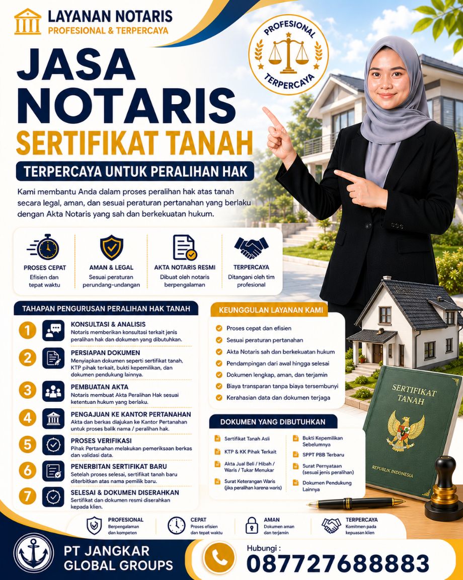 Jasa Notaris Sertifikat Tanah Terpercaya untuk Peralihan Hak